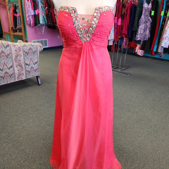 Flaunt 93221 Coral Size 22 Chiffon Beaded Prom Dress/Evening Gown - Picture 1 of 7